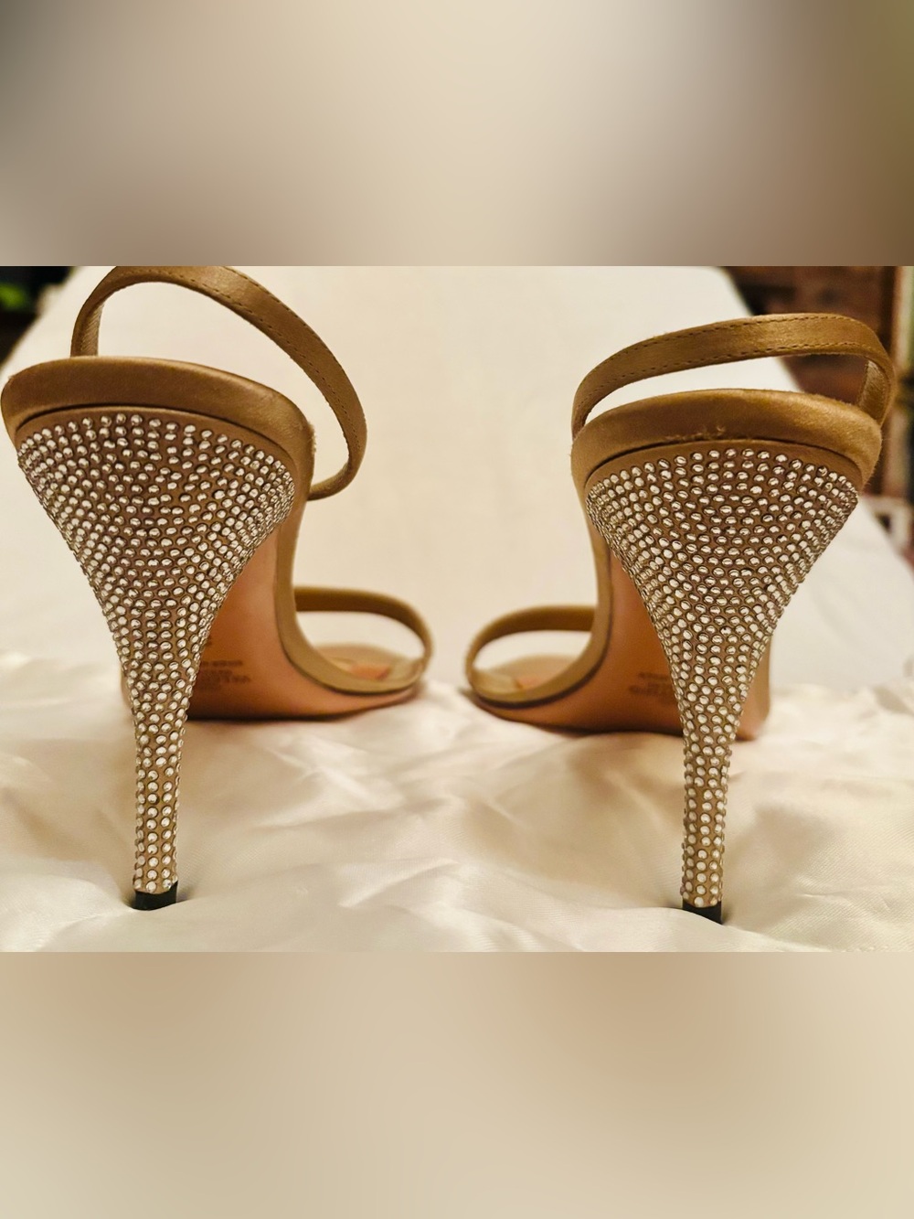 Valentino Garavani Gold Crystal-Heel Open-Toe Heels